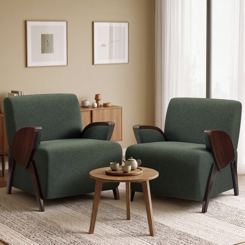 Fauteuil d'appoint rembourré moderne de 27 po de largeur, fauteuil en bois massif (ensemble de 2), Vert