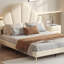 Cadre de lit tapissier grand format au design élégant, lit plateforme en velours moderne avec tête de lit en forme de pétale, cadre de lit