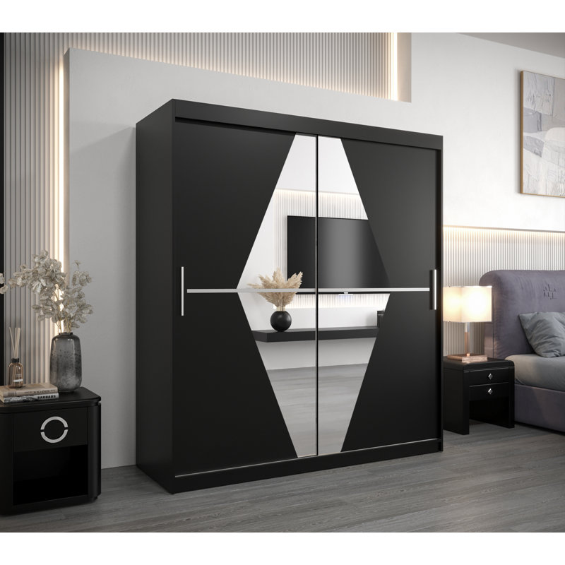 2 Door Manufactured Wood Wardrobe, Black Matt