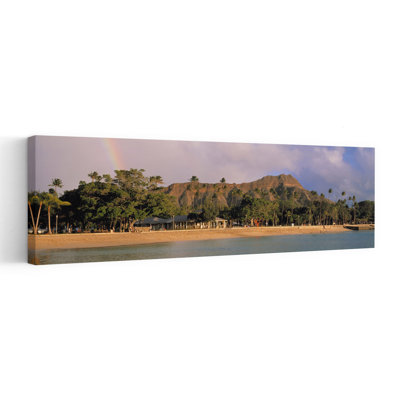 USA Hawaii Oahu Honolulu Diamond Head St Park View Of A Rainbow Over A Beach Resort by New Moon - Wrapped Canvas Panoramic Print