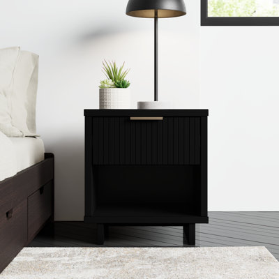 Granville 18" W Modern 1-Drawer Solid Wood Nightstand in Black