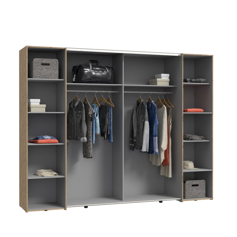 Debarr 4 Door Manufactured Wood Wardrobe, Artisan Oak/Dark Grey, 210.5cm H x 270.3cm W x 61.2cm D
