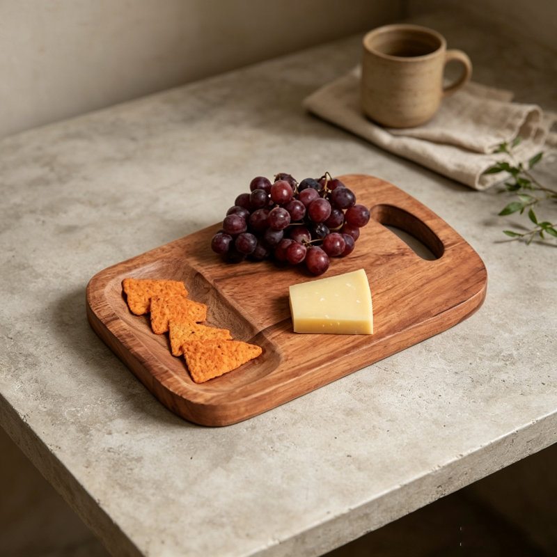 Solid Acacia Wood Cutting Board with Built-in Handle, Multipurpose Kitchen Chopping Board and Serving Tray for Meat Vegetables Bread Cheese
