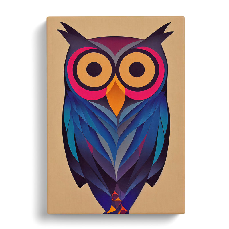 Owl In Technicolour No.3 Abstract - Wrapped Canvas, 60cm H x 40cm W x 3cm D