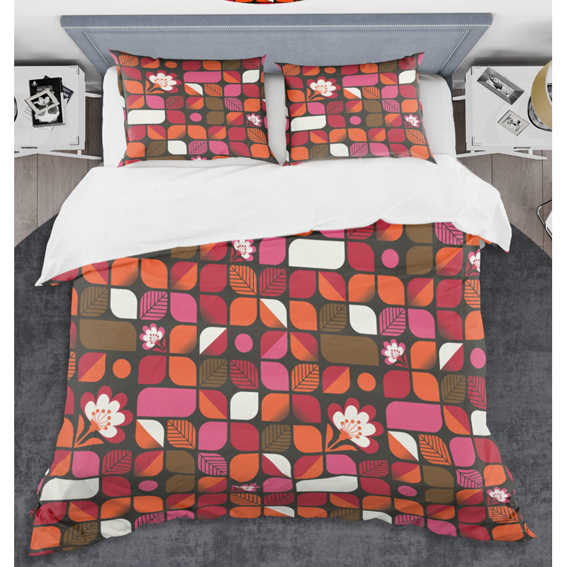 Modern & Contemporary Polyester Twill Geometric Shapes Duvet Cover, King Duvet Cover + 2 Shams, Geometric Retro