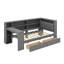 Lit élégant avec tablettes de rangement, tiroirs coulissants, prises de courant, éclairage DEL et surface de travail-377113471-377113470