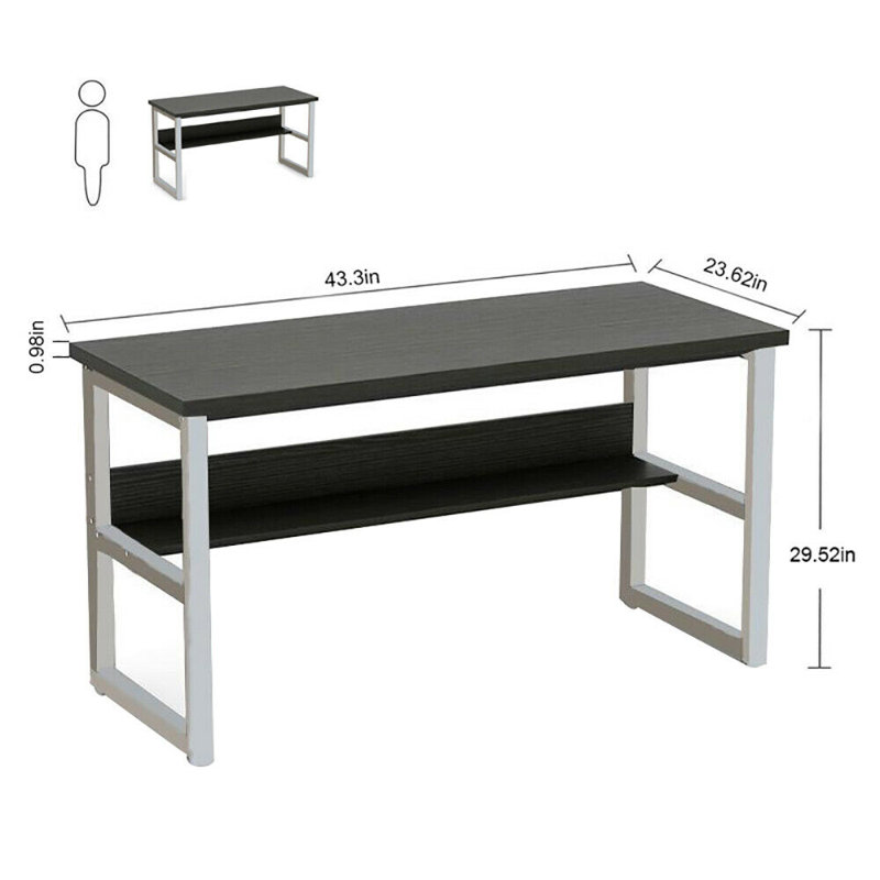 Sandita Computer Desk with Open Shelves, Office/Home Universal Storage Desk, Writing Desk Computer Desk with, Black/White