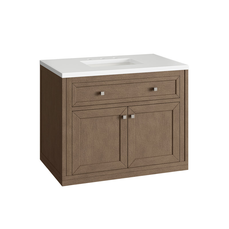 Chicago 36' W Single Vanity, Smokey Celadon, White Zeus Quartz, 8" Widespread
