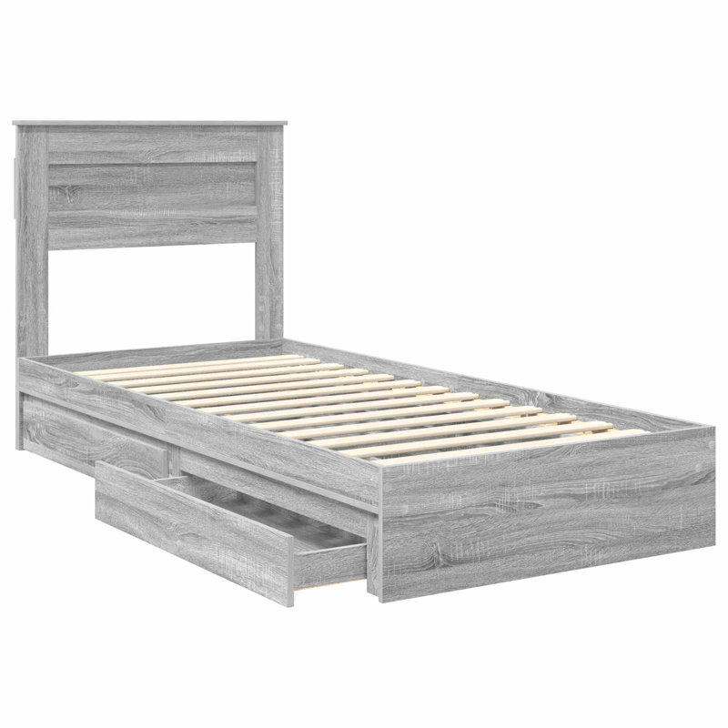 Bed, European Single (90 x 200 cm), Grey Sonoma