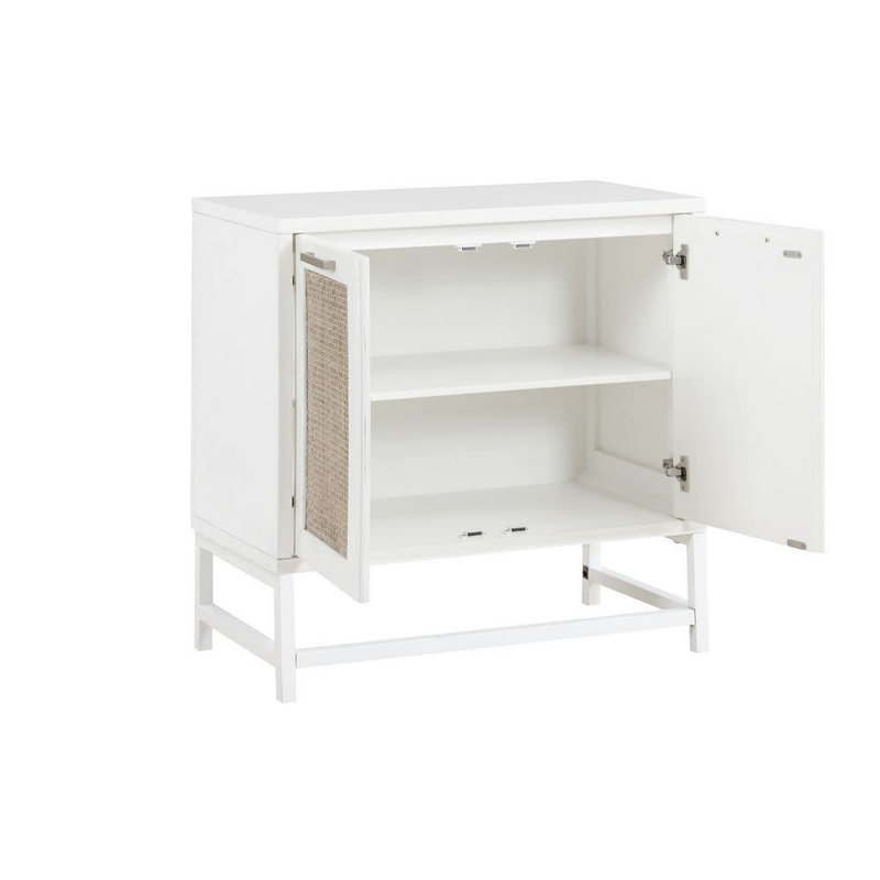 Wooden 2 Door Room Cabinet With Brown Woven Rattan Doors And Metal Base