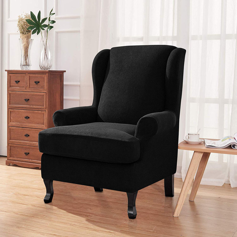 Housse pour fauteuil à oreilles et coussins en T, Mélange de polyester noir