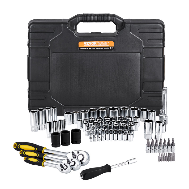 Ensemble 121 pièces d'outils mécaniques de 1/4 po 3/8 po 1/2 po SAE et métriques