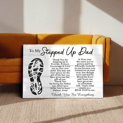 To My Stepped Up Dad Canvas Wall Art (Rustic Gratitude Tone) Stretched Frame for Family Nook