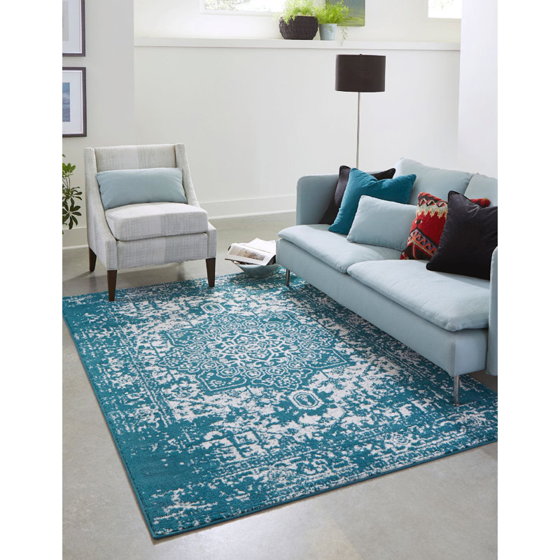 Tapis turquoise Madline, Rectangle 3 pi 3 po x 5 pi 3 po