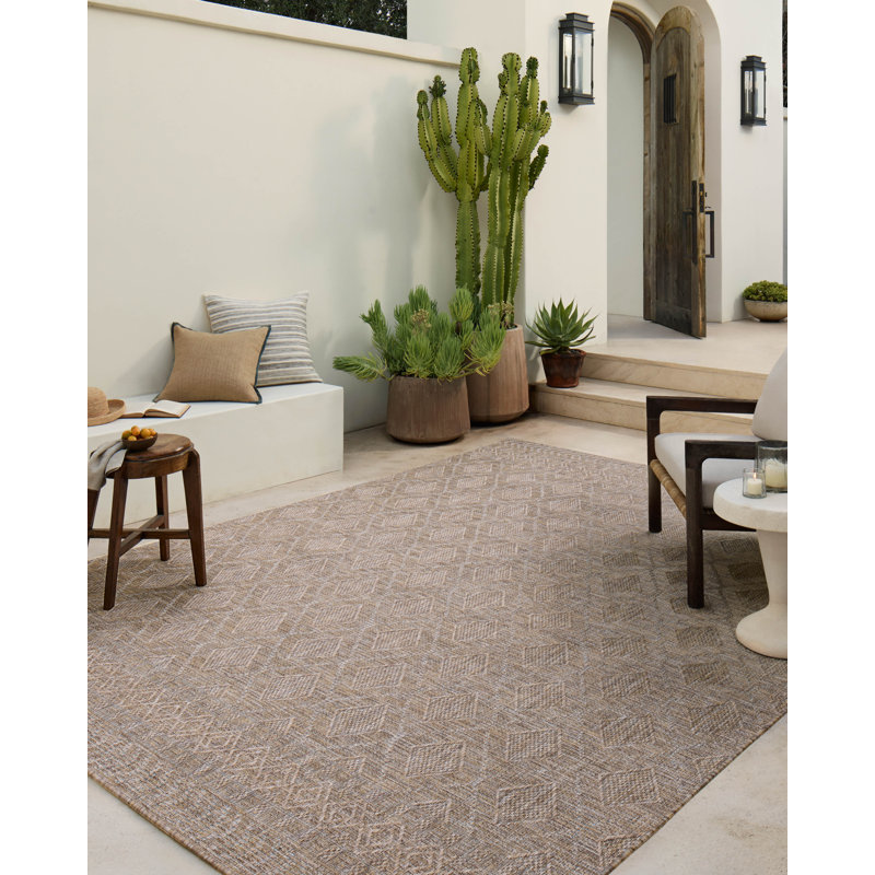 Natural and Mist Geometric Easy Care Indoor/Outdoor Rug 7'-10" x 10'