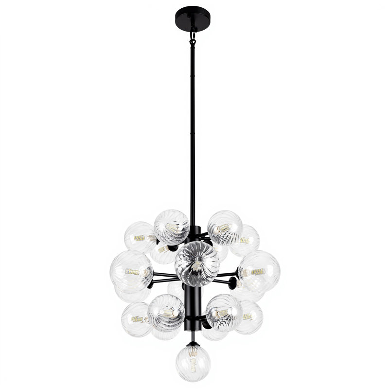 Lustre sphérique nordique moderne à 19 lumières avec globe en verre transparent torsadé pour le salon sans ampoules incluses