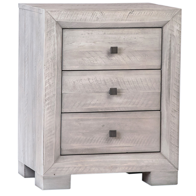 Clancy 3-Drawer Acacia Wood Nightstand, Light Gray Wash
