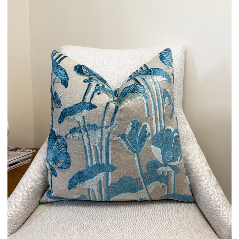 Housse de coussin en velours floral, Sarcelle, 22 x 22 po