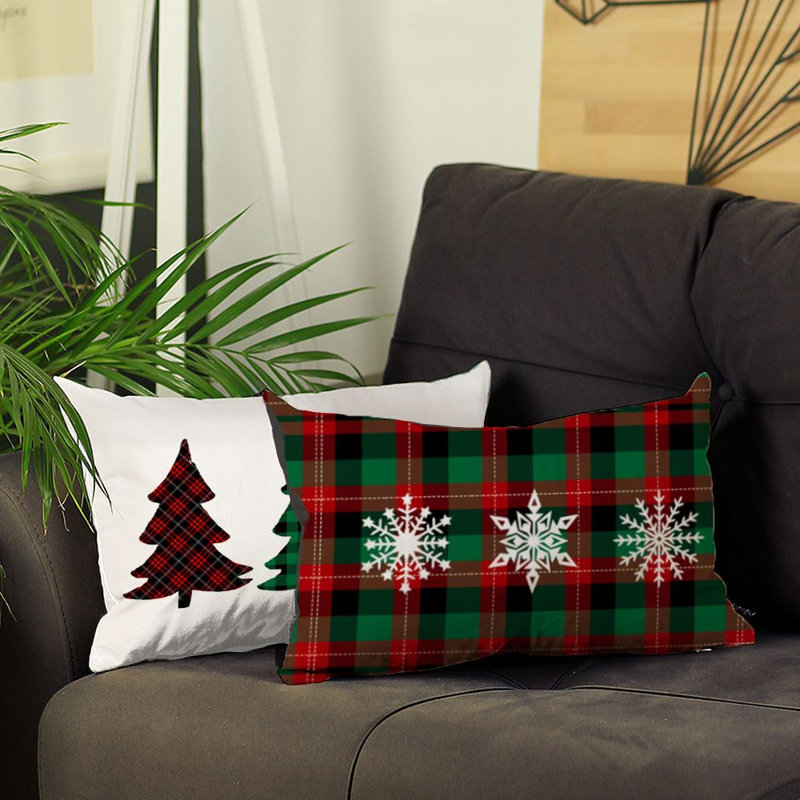 Ensemble de 2 coussins décoratifs lombaires à carreaux de Noël