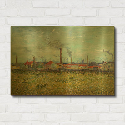 «Factories At Clichy» par Vincent Van Gogh, art mural en métal doré, 36 po x 24 po
