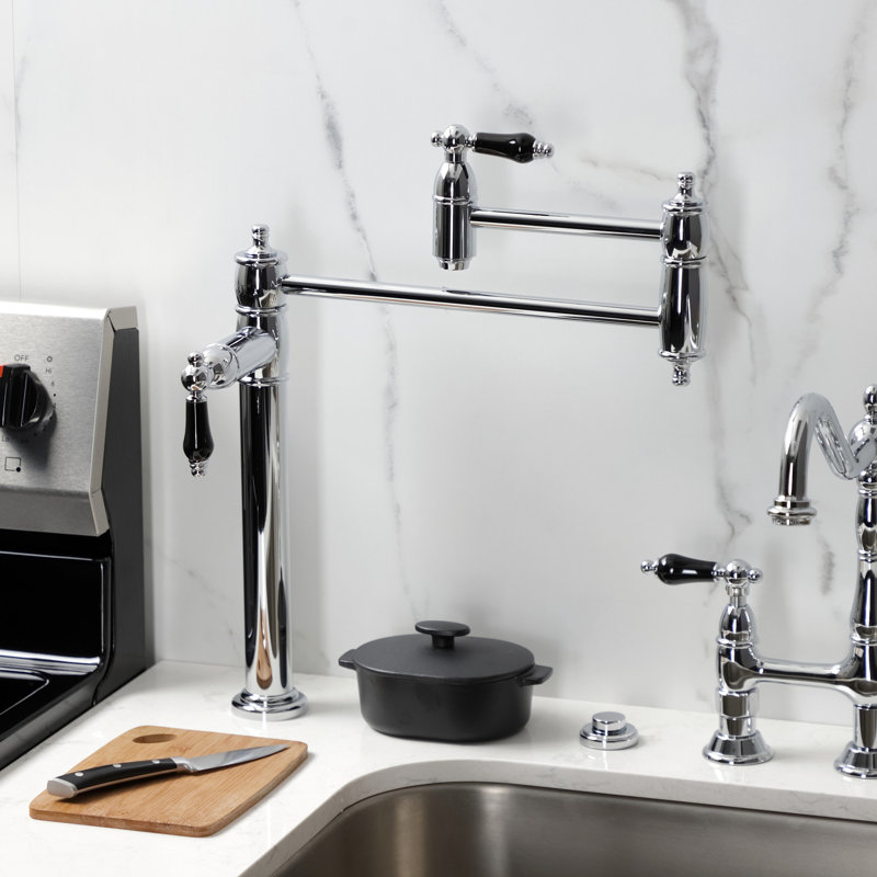 Kingston Brass Two-Handle 1-Hole Deck Mount Pot Filler Faucet, Polished Chrome/Black