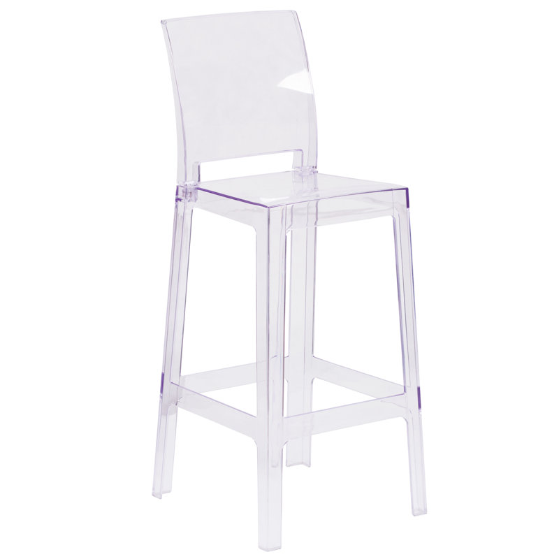 Imca Counter Stool with Square Back in Transparent Crystal - Wedding Chairs, Bar Stool (29.75" Seat Height)