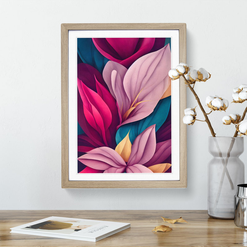 Snazzy Flowers - Single Picture Frame Print, 64cm H x 46cm W x 2cm D, Oak