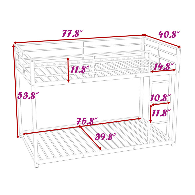 Metal Standard Bunk Bed, White, Full