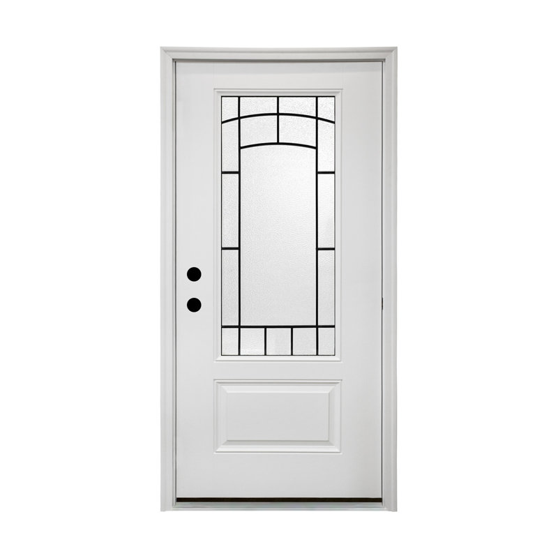 36 po X 80 po Porte d'entrée blanche en fibre de verre avec verre givré, Oui, Blanc