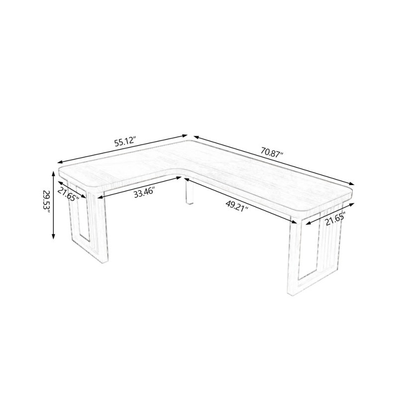 Tan Rectangular Solid Wood desks, 29.53"H x 70.87" W x 55.12" D, Left Hand Return