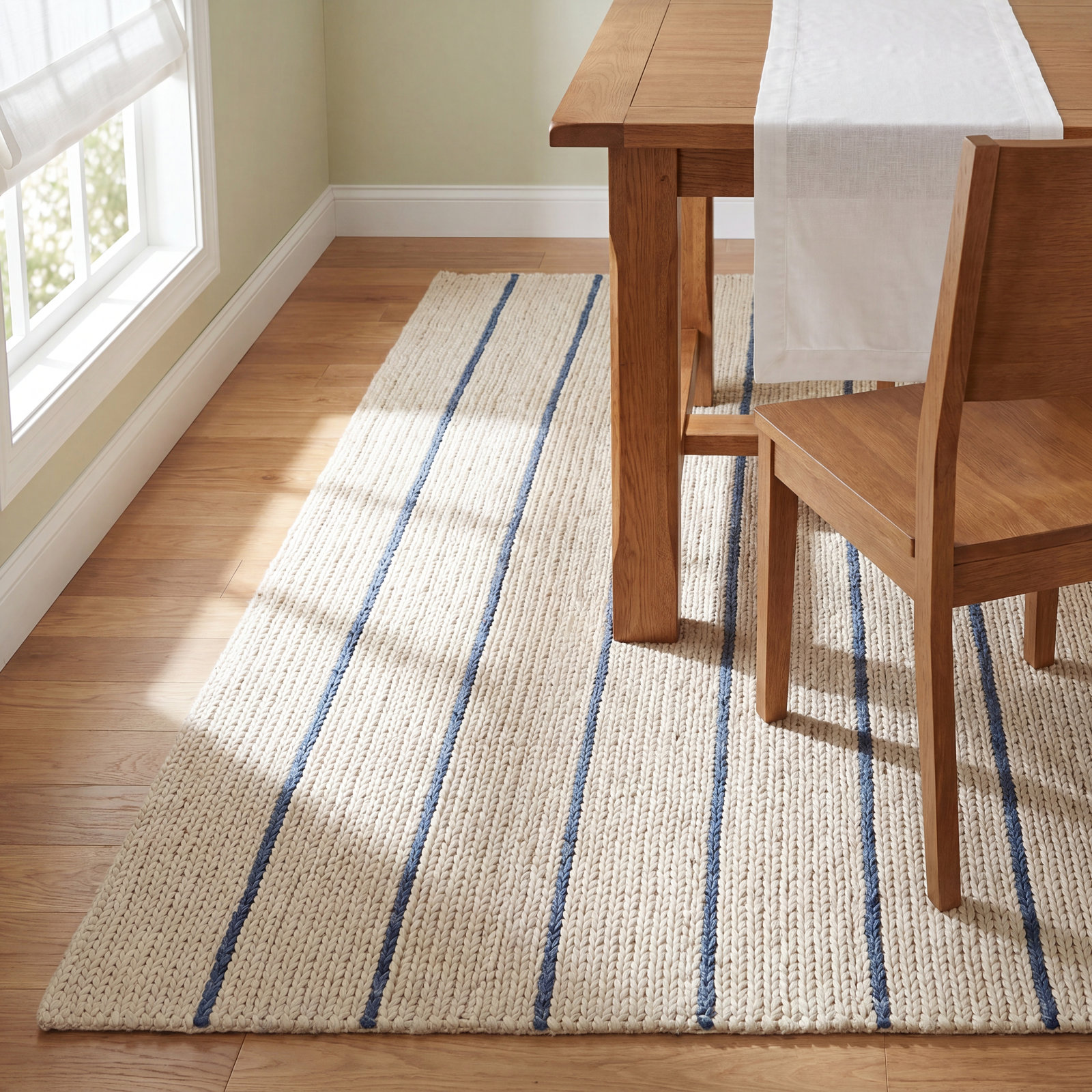 Lemington Beige Blue Hand-Braided Striped Rug, Rectangle 9' x 12'