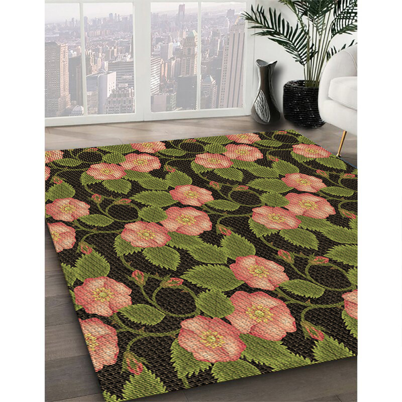 Tapis 100% à motifs lavables à la machine 2989 Pat2848 BRN, Rond 7 pi