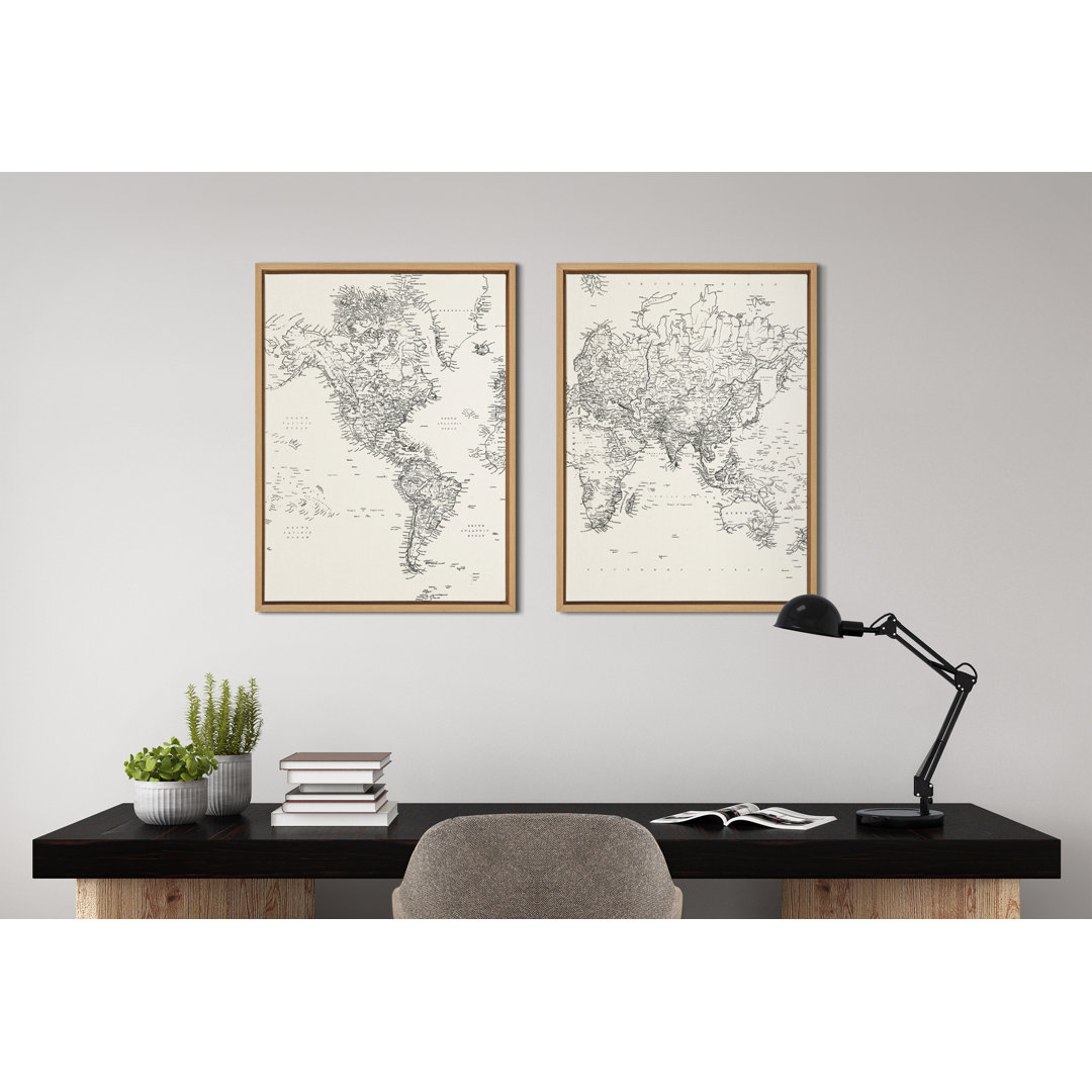Drumheller Vintage Black and White World Map by the Creative Bunch Studio Lark Manor™