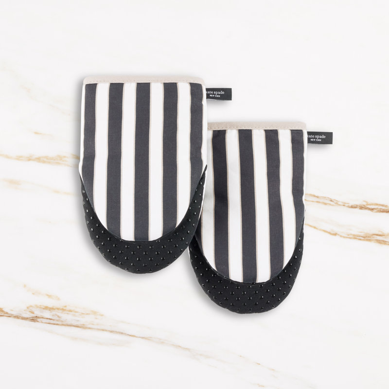 Kate Spade New York Loop And Dot Striped Cotton Oven Mitt Set, Black