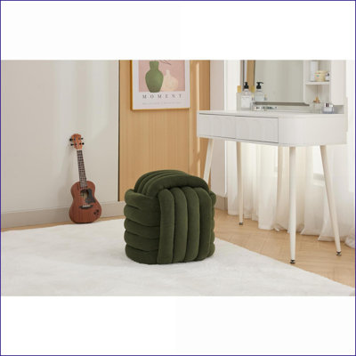 Ottoman Modern Knot Design Footstool Makeup Stool for Living Room Bedroom | Sage Green | Chenille