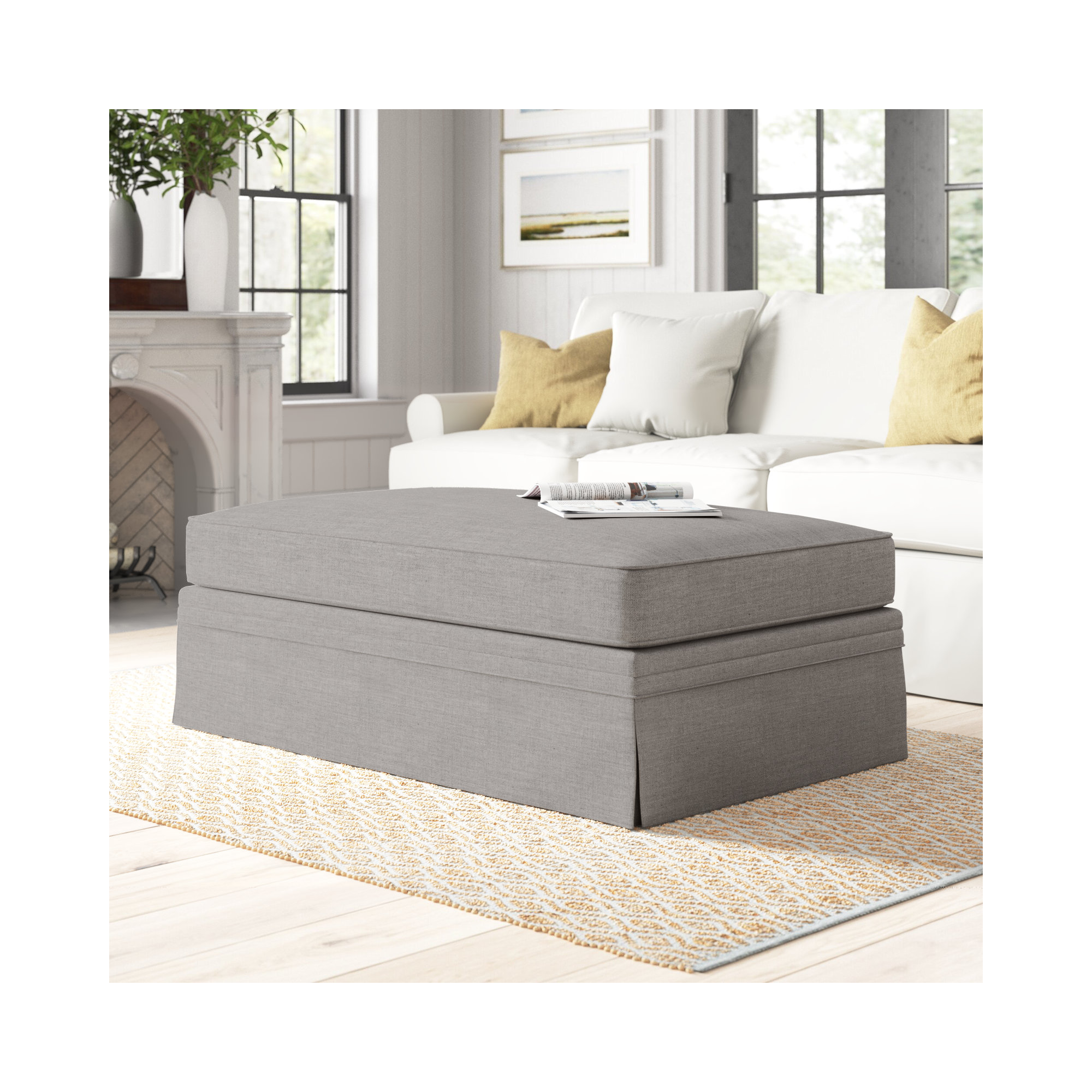 Shelby Upholstered Storage Ottoman, Cast Silver Sunbrella®