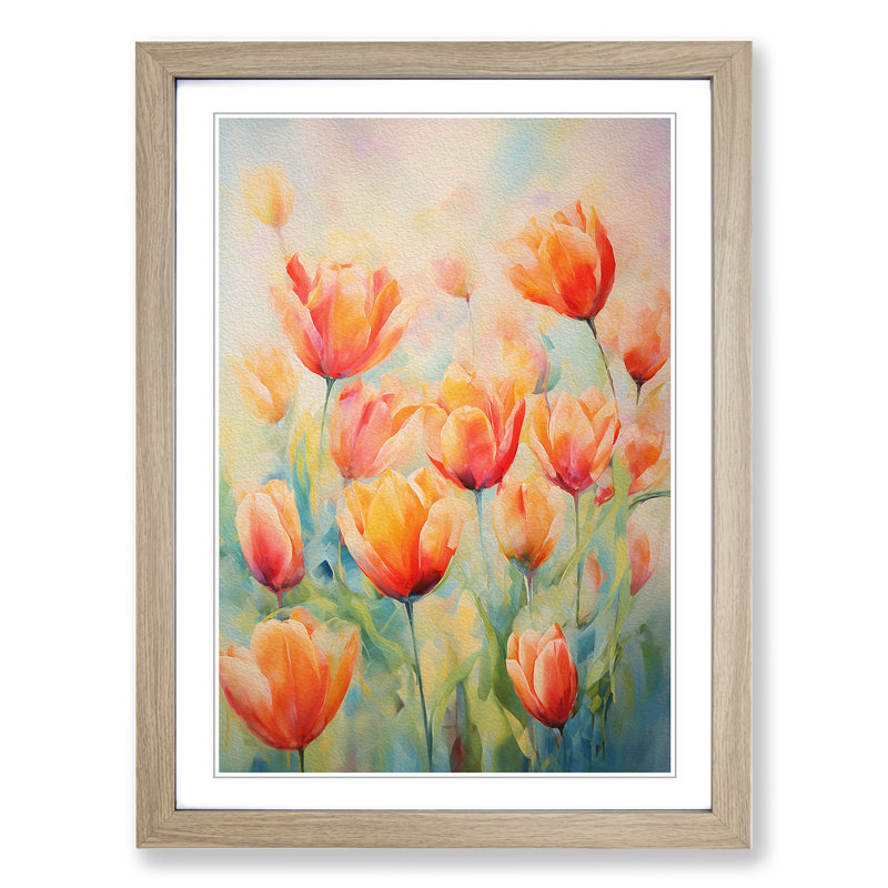 Tulip Flower Impressionism No.3 - Framed Print, Oak , 34cm H x 25cm W x 2cm D