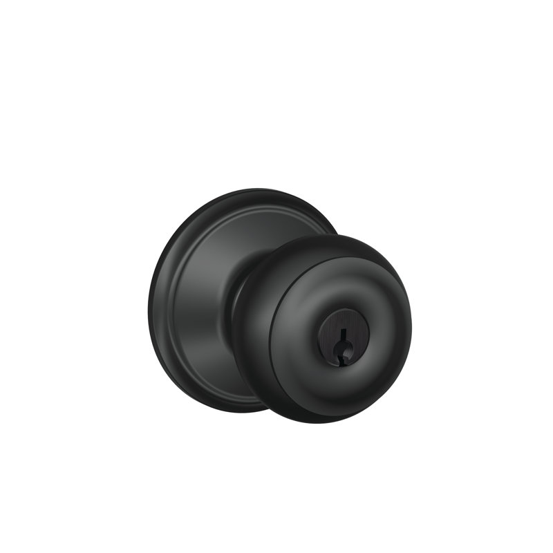 Georgian Knob Single Cylinder Keyed Entry Storeroom Lock, Matte Black, Yes, Keyed Alike