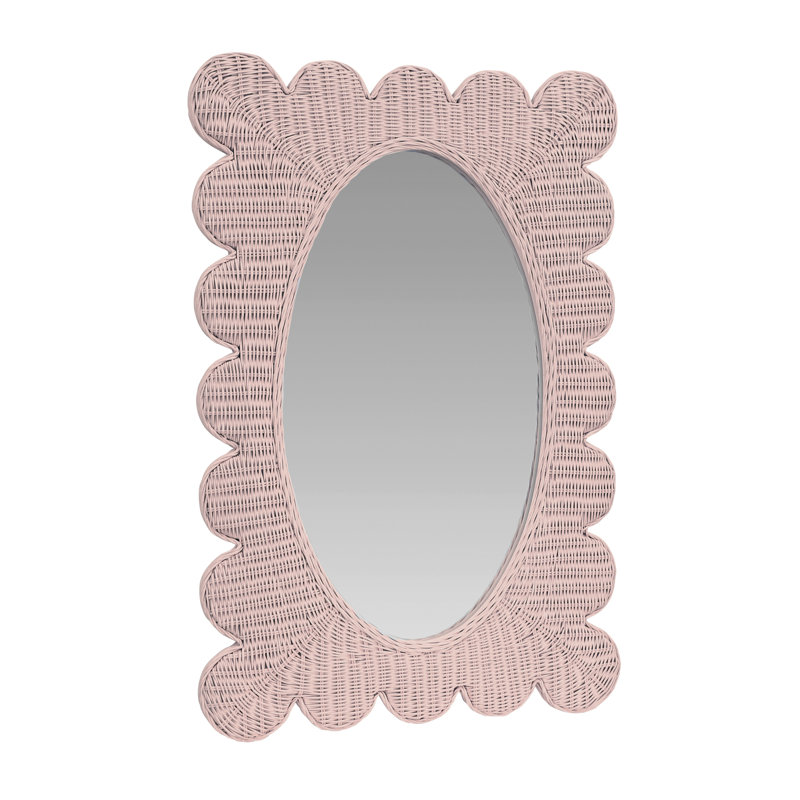 Rectangle Rattan Mirror, Woven Rattan Painted Pink