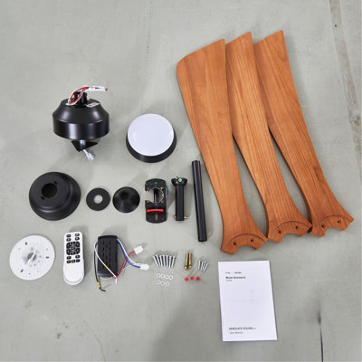 62" 3PCS  Solid Wood Blades Ceiling Fan with Lights Remote Control,Quiet DC Motor 3 Blade Ceiling Fans 6 Speed Levels,Reversible Ceiling Fan,for Patio Living Room, Bedroom, Office,Indoor.(Matte Black)