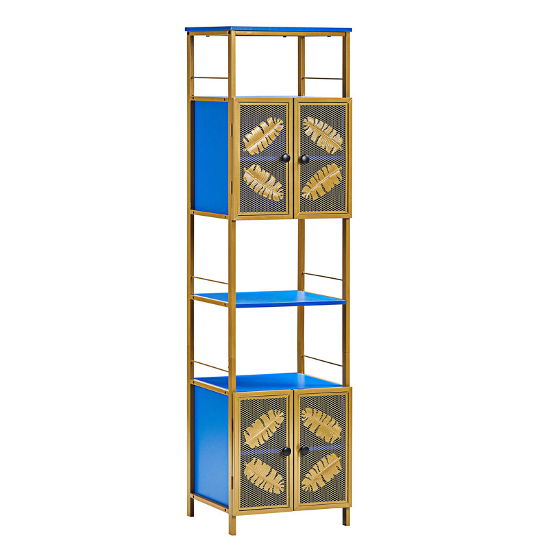 Armoire de rangement au sol avec compartiments ouverts et 2 armoires