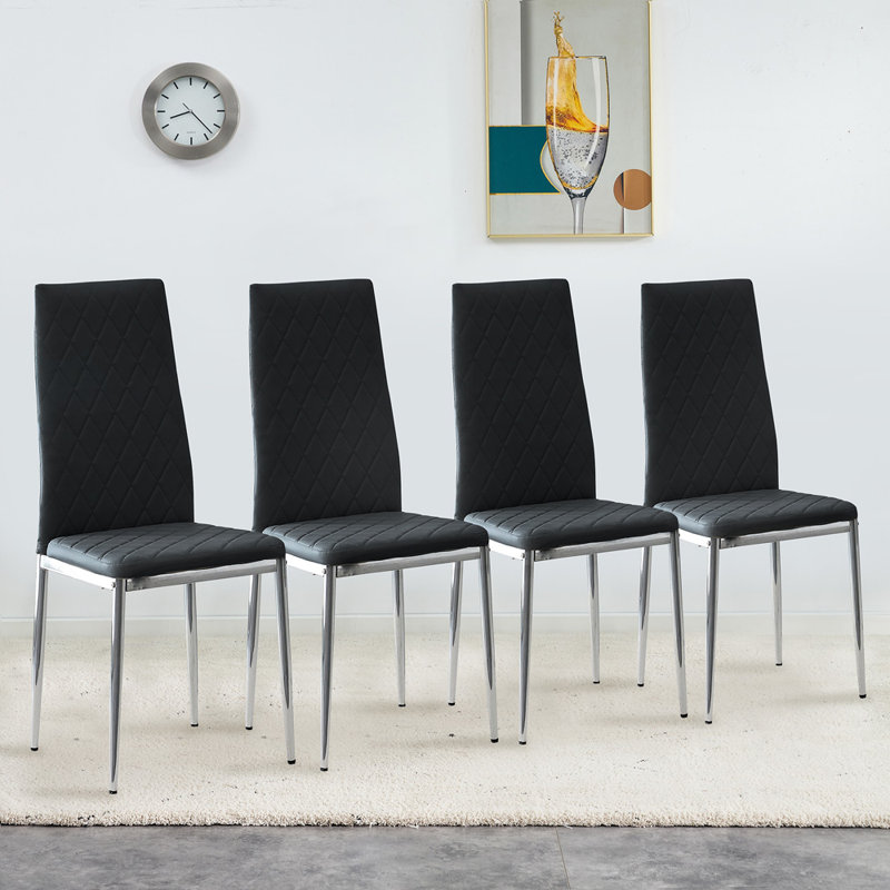 Danysha Faux Leather High Back Upholstered Dining Chair, Light Gray, 4