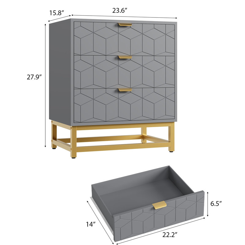 23.6cm W 3 - Drawer Chest of Drawers, Grey