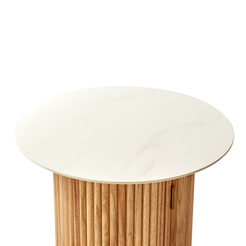 Moxley Natural Solid Wood Side Table, White, Brown