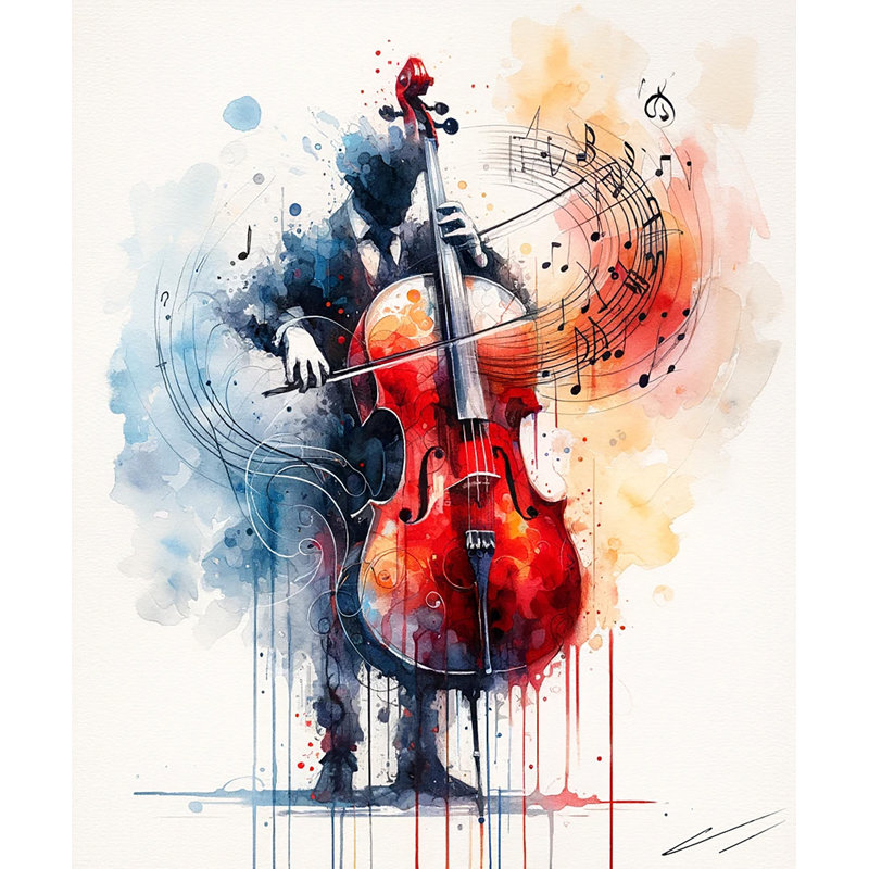 «Musical Passion Watercolor Line Art», art mural sur toile tendue, H 16 po x l 12 po x P 1 po