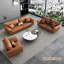 Canapé modulaire brun en cuir véritable-108590013