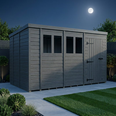 Total Sheds 14ft x 9ft Composite Pent Garden Shed - Single Door - With Windows - EPDM Rubber Roof - UK Manufactured