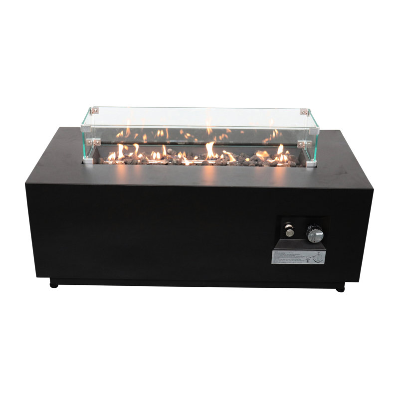 Table de foyer d'extérieur moderne H 16 po x l 42 po en acier, 50000, rouille, avec couvercle, noir pour table de jardin, patio chauffant