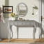 Meuble-lavabo de luxe avec miroir ovale, coiffeuse à 3 tiroirs pour le rangement des bijoux, console élégante pour le vestibule, le salon et la chambre à coucher-541334226