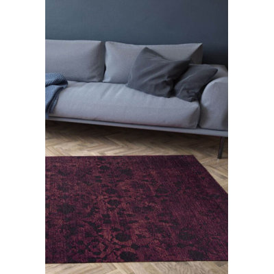Tapis oriental décoratif noir mauve à motif rétro